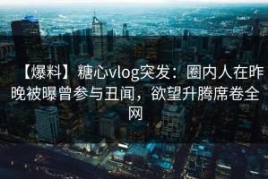 【爆料】糖心vlog突发：圈内人在昨晚被曝曾参与丑闻，欲望升腾席卷全网