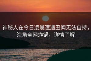 神秘人在今日凌晨遭遇丑闻无法自持，海角全网炸锅，详情了解
