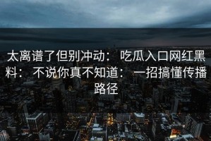 太离谱了但别冲动： 吃瓜入口网红黑料： 不说你真不知道： 一招搞懂传播路径