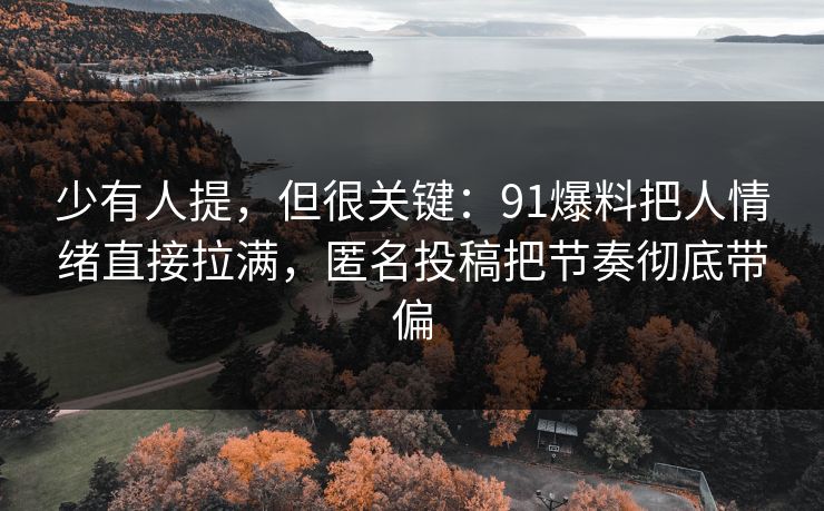 少有人提，但很关键：91爆料把人情绪直接拉满，匿名投稿把节奏彻底带偏